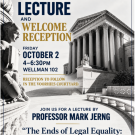 English Department flyer for fall faculty lecture, grayscale columned building and event text